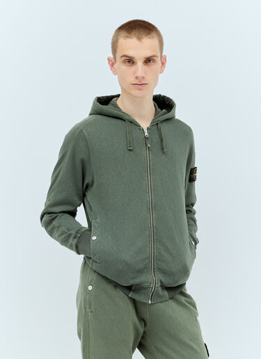 Stone Island Zip-Up Hooded Sweatshirt Green sto0156067