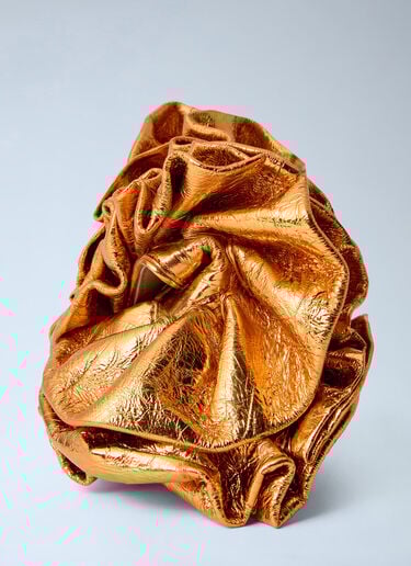 Dries Van Noten Ruffled Crinkled Leather Clutch Bag Gold dvn0263021