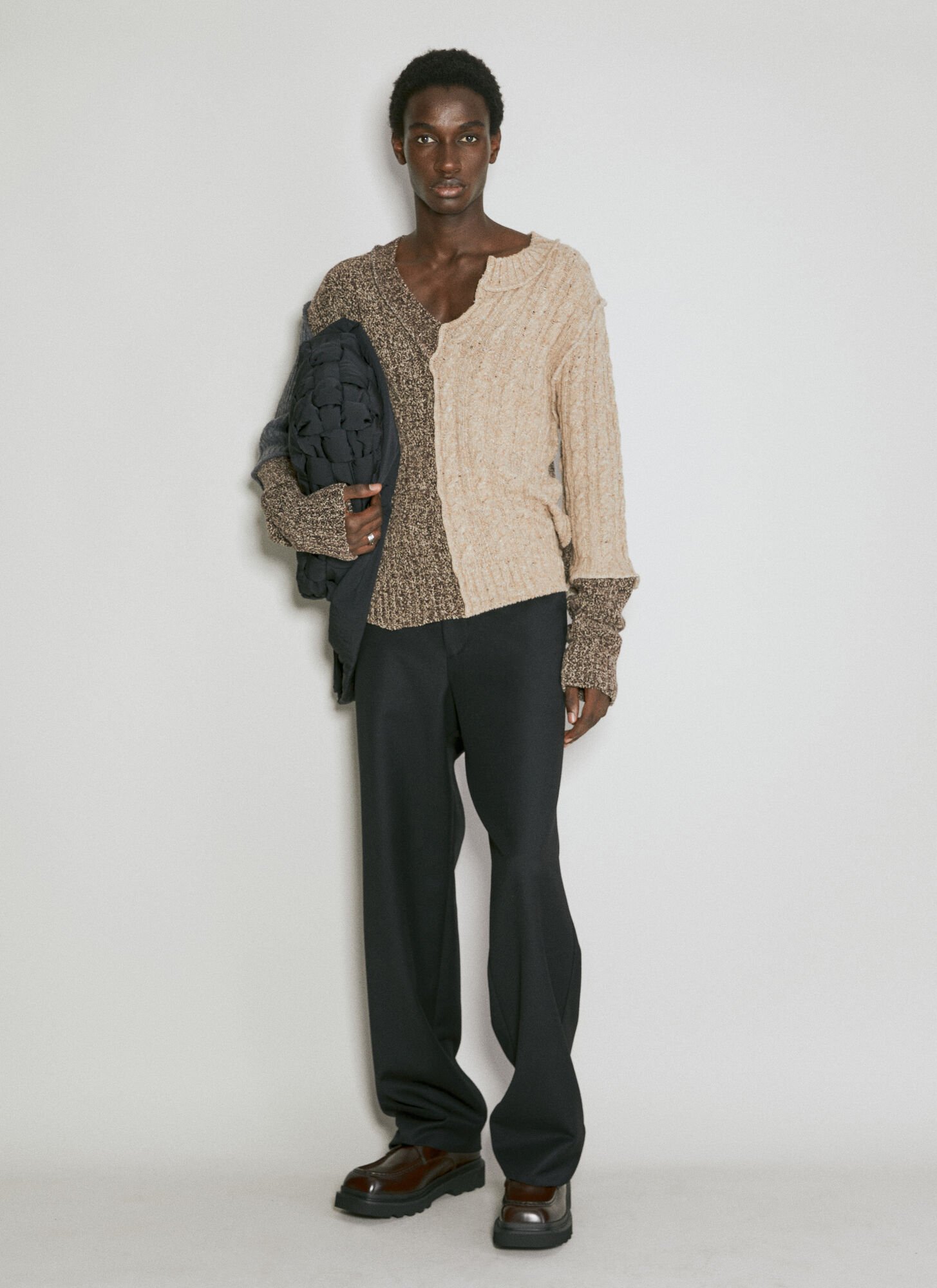 Shop Dolce & Gabbana Panel Knit Sweater In Brown