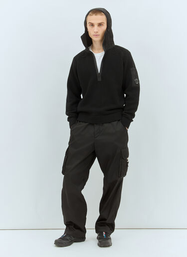 C.P. Company Nylon Hood Wool Cardigan Black pco0158002