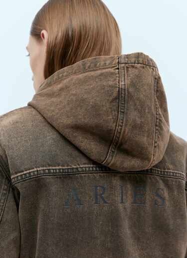 Aries Acid Wash Hooded Denim Jacket Brown ari0154013