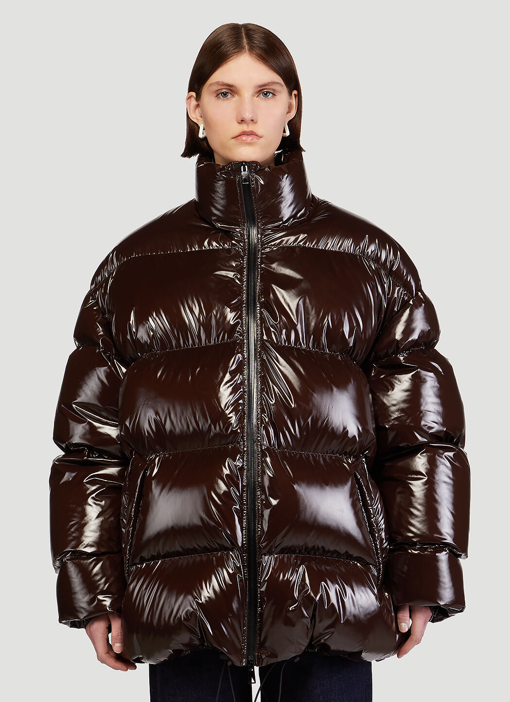 High shine puffer discount coat