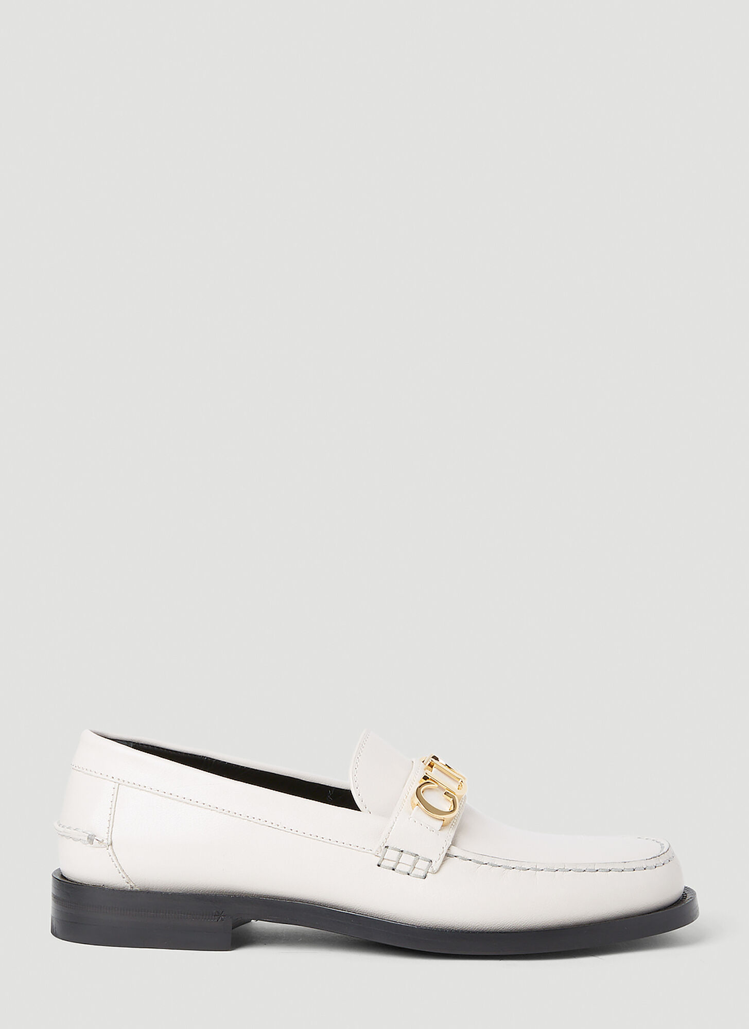 Gucci Double G Leather Loafers In White