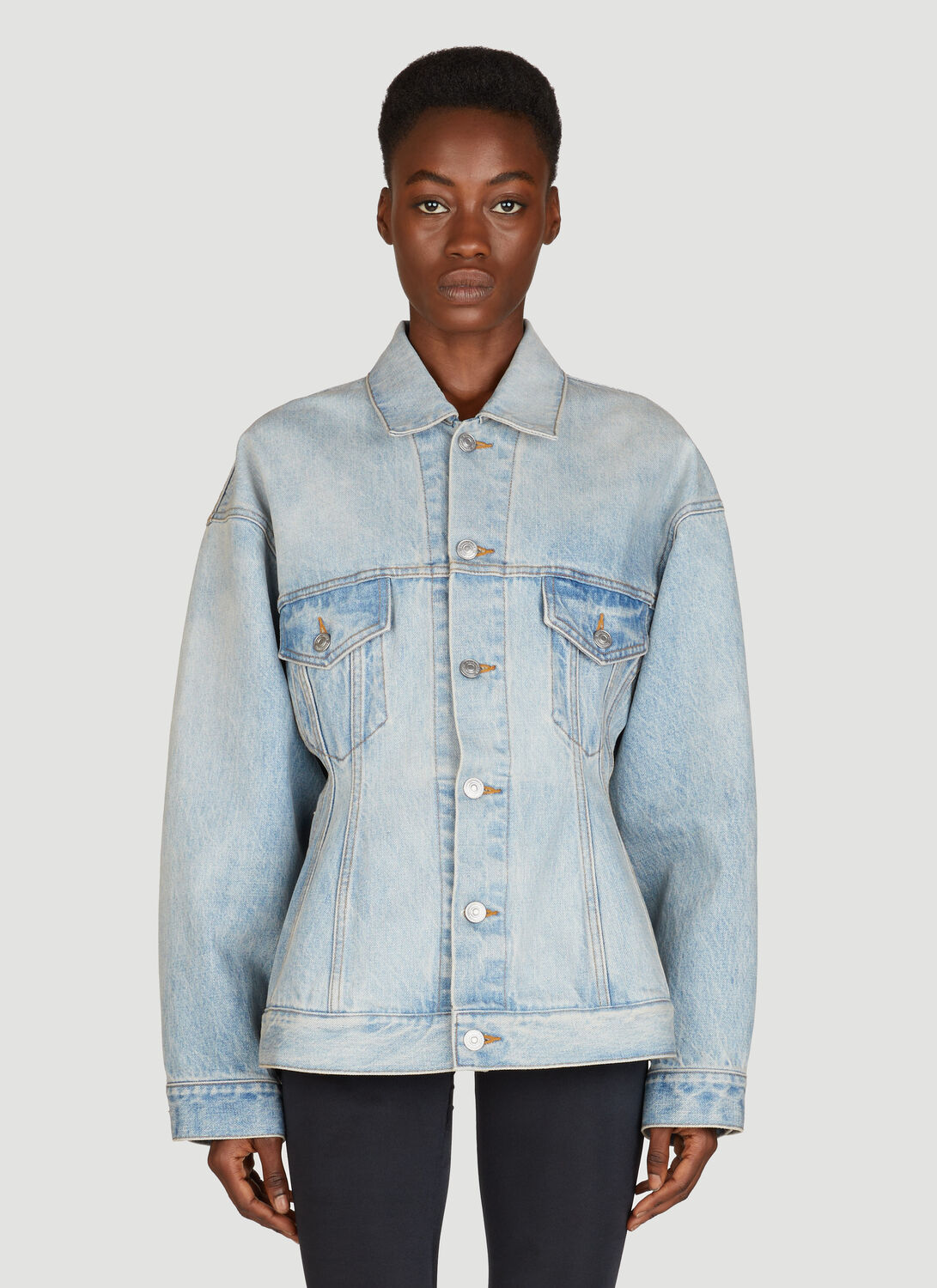 Shop Balenciaga Hourglass Denim Jacket In Blue