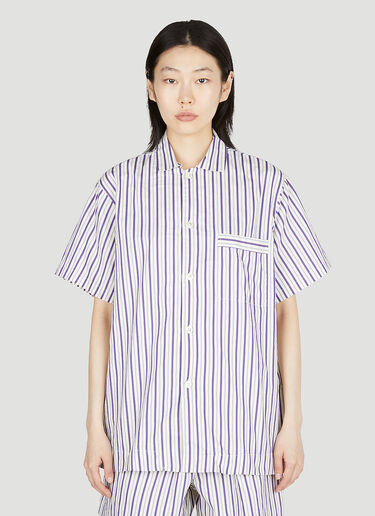 Tekla Lido Stripe Short Sleeve Pyjama Shirt Purple tek0353017