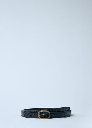 Saint Laurent Crocodile-Embossed Frame Thin Belt Beige sla0259013