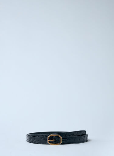 Saint Laurent Crocodile-Embossed Frame Thin Belt Black sla0259067