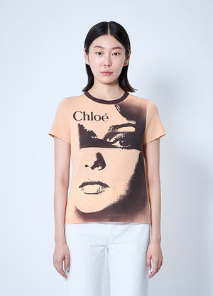 Chloé Logo Motif T-Shirt Beige chl0259010