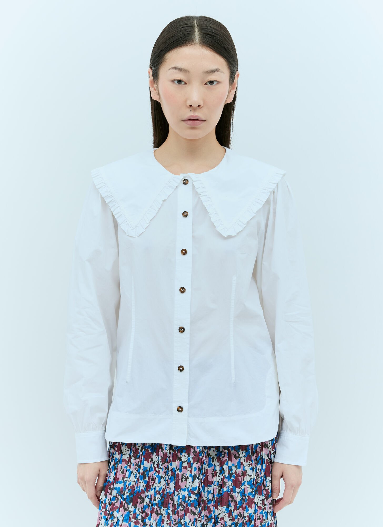 Shop Ganni Frill Collar Shirt In White