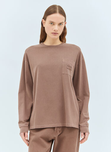 Miu Miu Long-Sleeve Logo T-Shirt Brown miu0259012