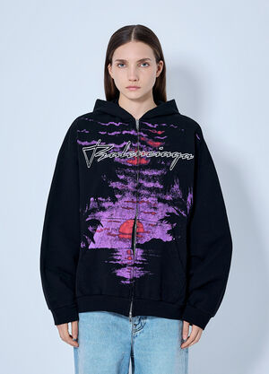 Balenciaga Printed Zip Hoodie Black bal0265017