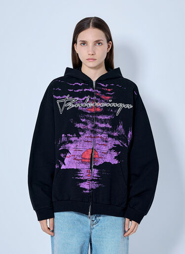 LN-CC® - Balenciaga: Printed Zip Hoodie - Black Balenciaga Printed Zip Hoodie Black bal0265017