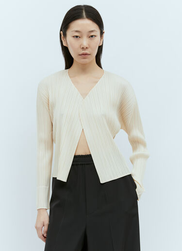 Pleats Please Issey Miyake Pleated Cardigan Beige plp0255014