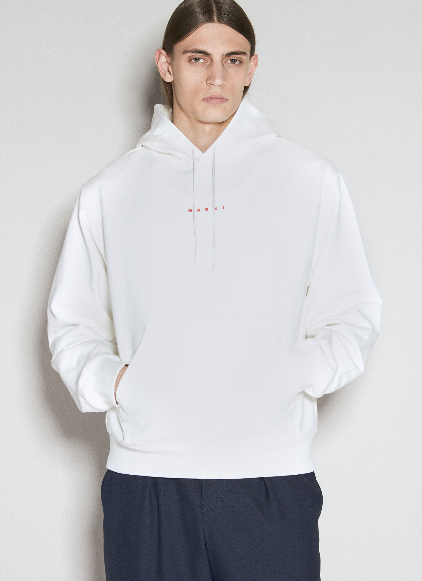 Shop Marni Logo Print Hooded Sweatshirt In White
