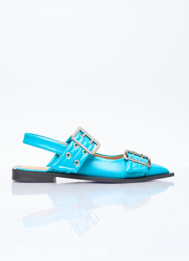 GANNI Feminine Buckle Ballerina Flats Blue gan0255088