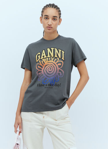 Flower Print T-Shirt GANNI Flower Print T-Shirt Grey gan0254016