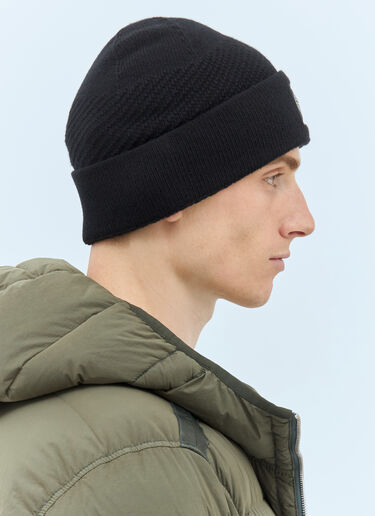 Logo Patch Beanie Hat Stone Island Logo Patch Beanie Hat Black sto0158064