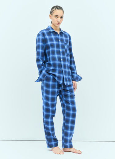 Tekla Plaid Pyjama Shirt Navy tek0355008