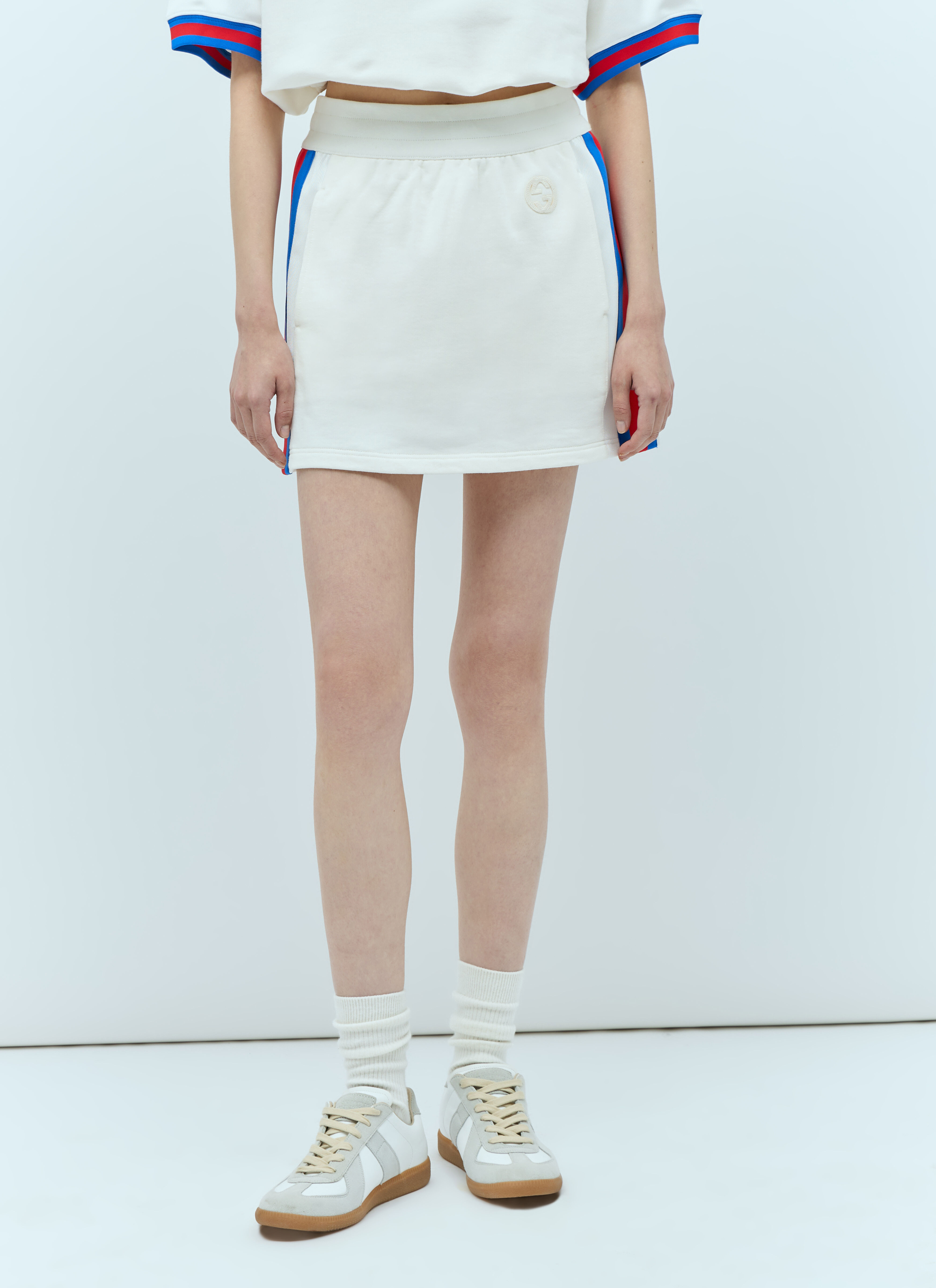 Gucci Jersey Mini Skirt With Web Stripe Pink guc0255055
