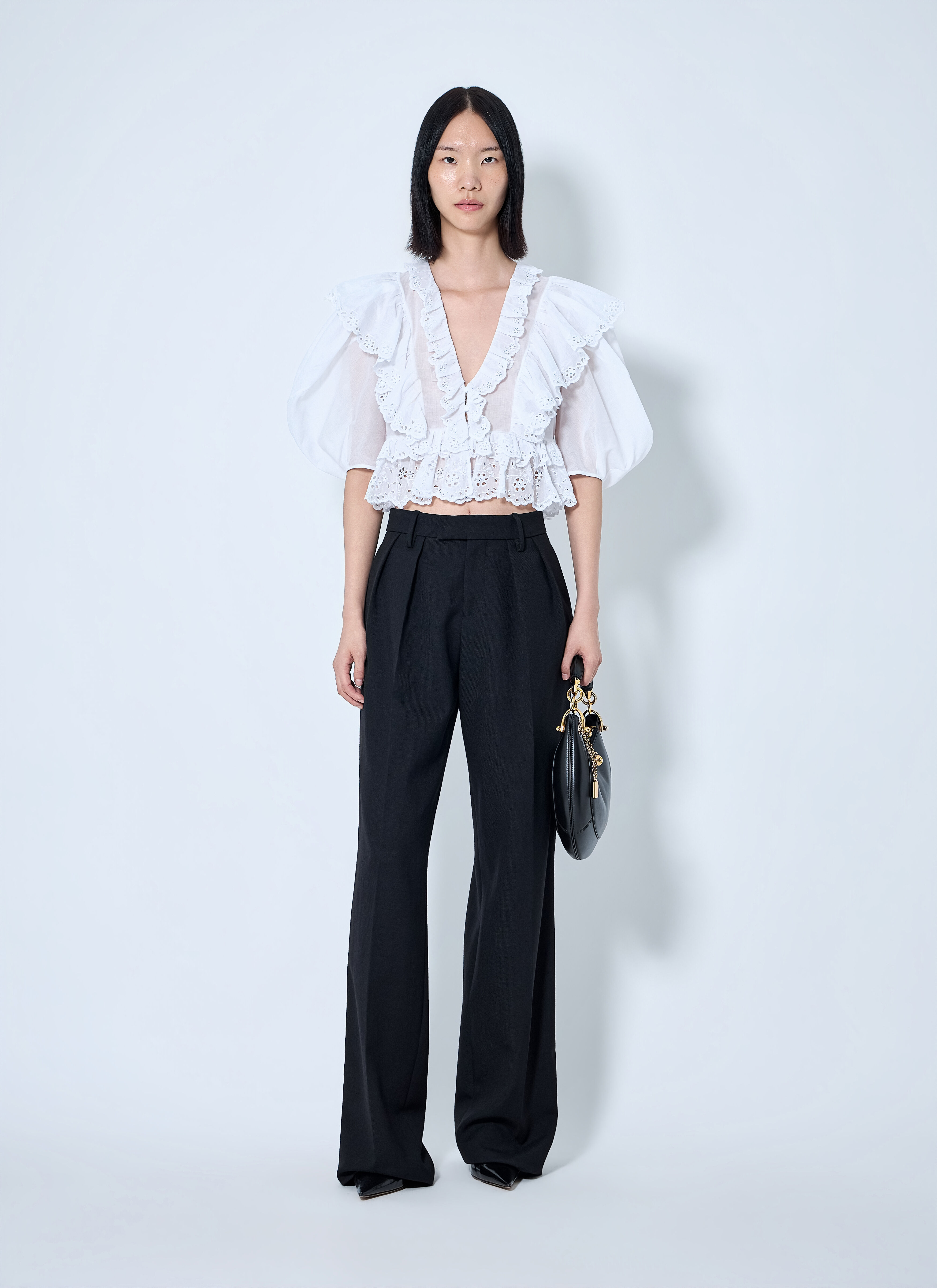Chloé Women's' Cropped V-Neck Ruffle Top in White | LN-CC®
