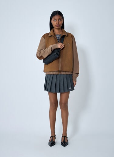 Miu Miu High Neck Suede-Panel Jacket Brown miu0262018