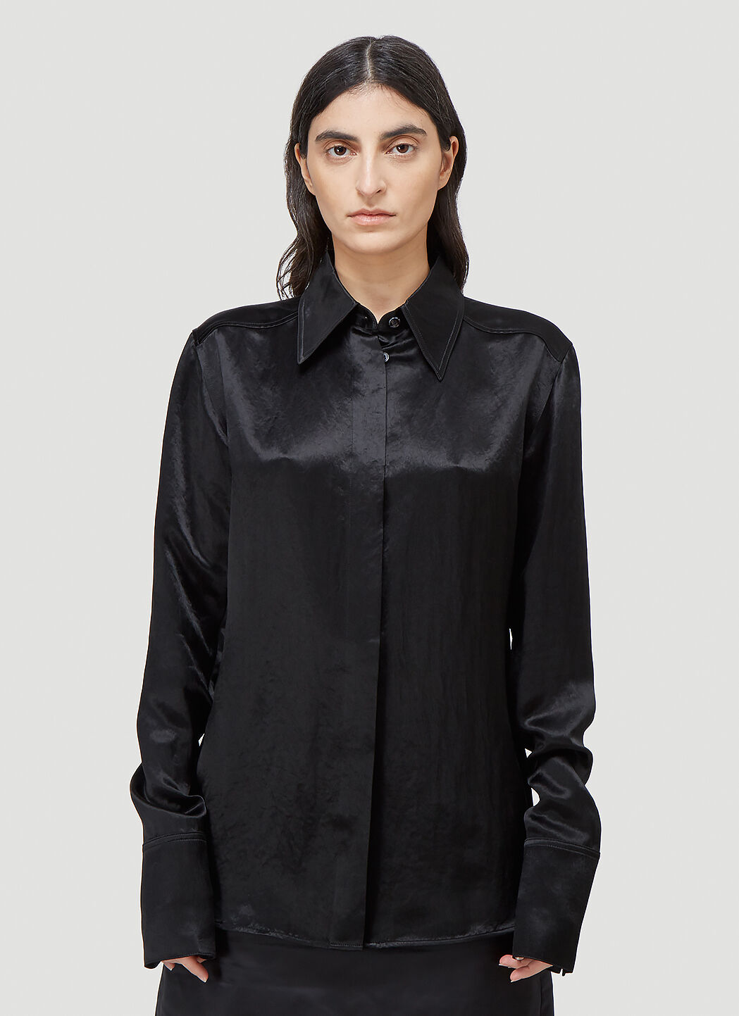 Acne Studios Satinka Fluid Satin Shirt in Black LN CC