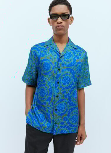 Versace Logo Jacquard Silk Shirt Blue ver0153002