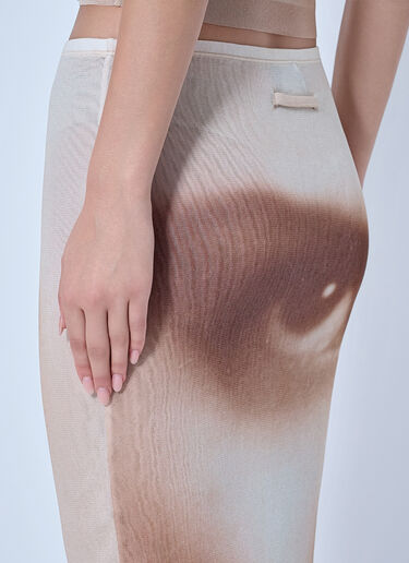 LN-CC® - Jean Paul Gaultier: Mesh Printed Face Long Skirt - Beige Jean Paul Gaultier Mesh Printed Face Long Skirt Beige jpg0266006