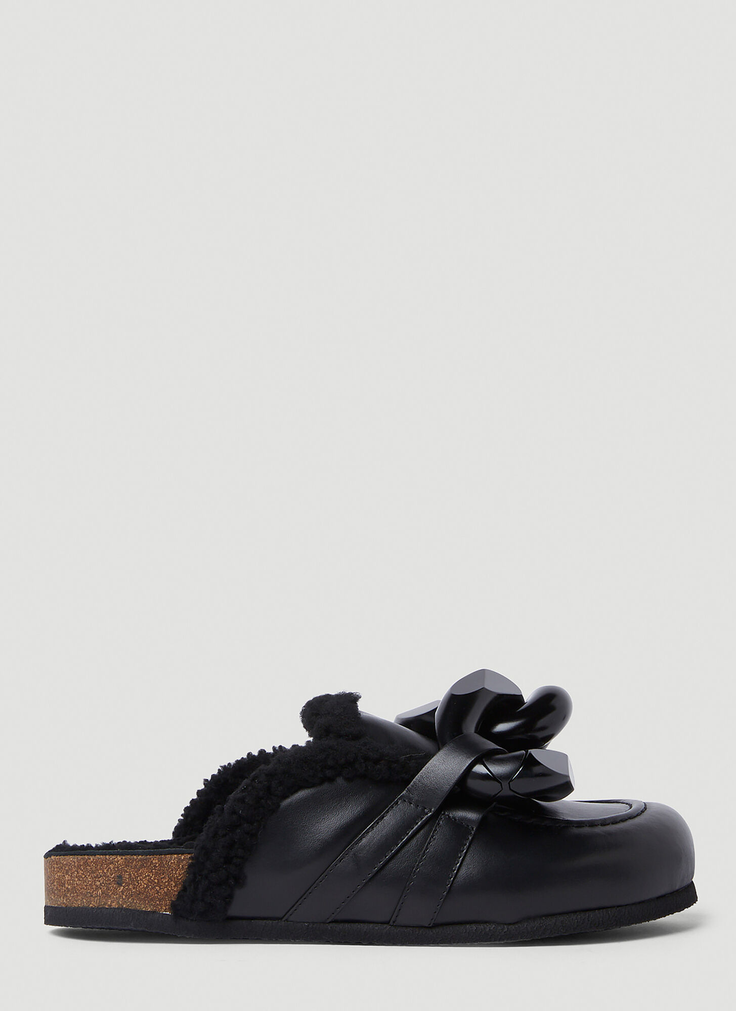 Jw Anderson Black Shearling Chain Loafers