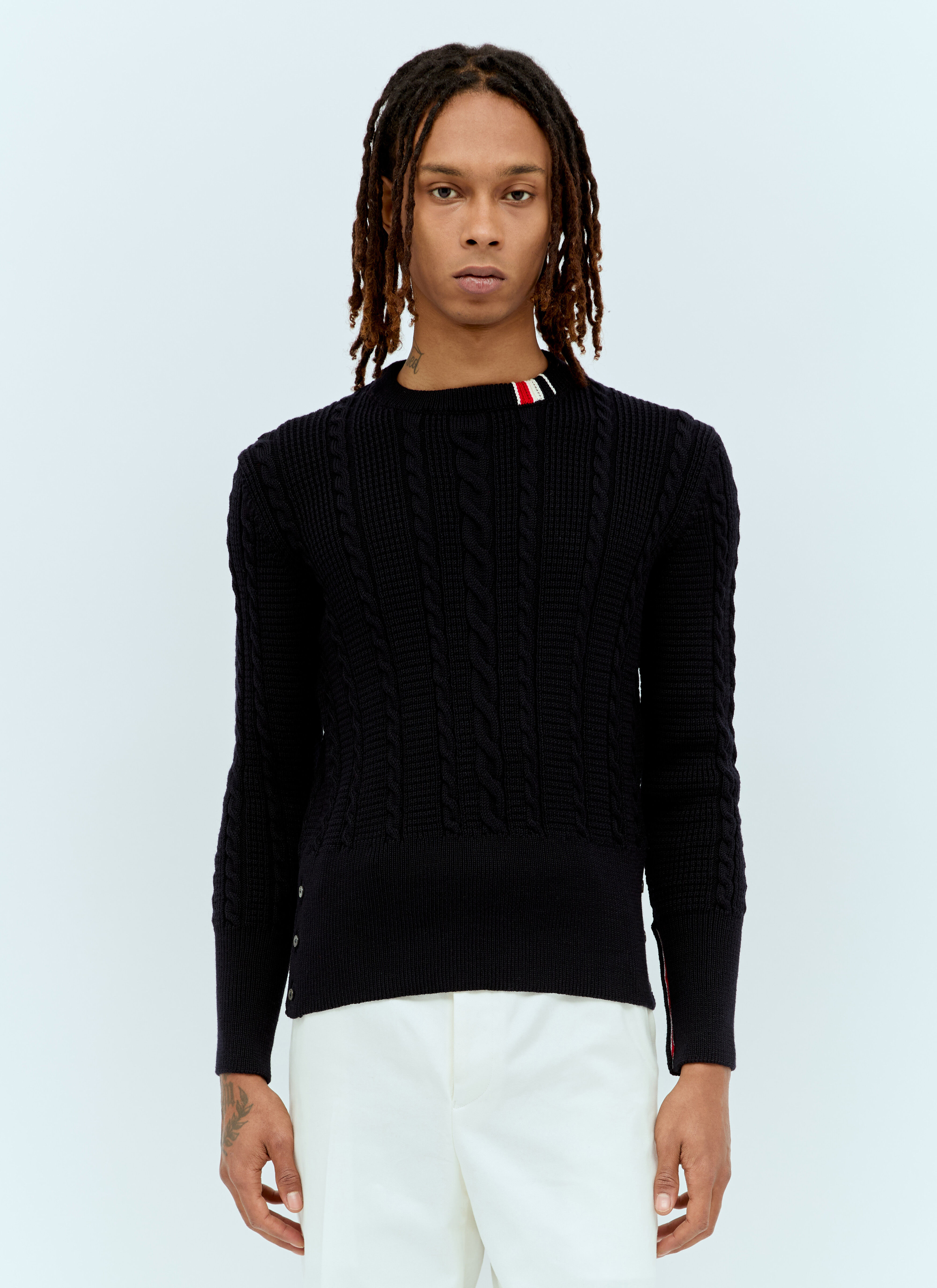 Thom Browne Cable Knit Sweater Blue thb0155010