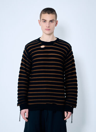 MM6 Maison Margiela ストライプディストレスセーター ブラック mmm0159005