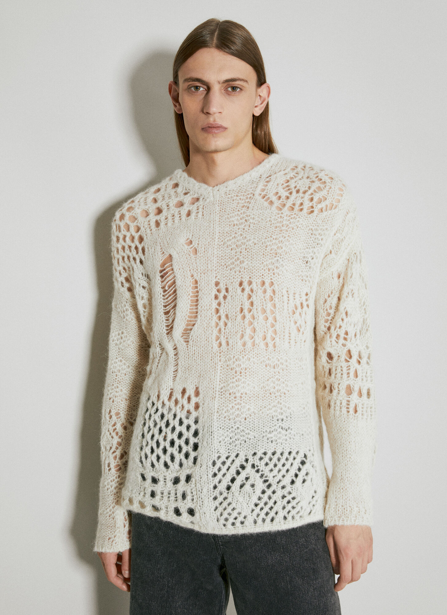 Shop Our Legacy V Neck Crochet Sweater In White