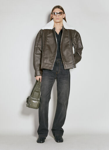 Y/Project Hook And Eye Synthetic Leather Jacket Brown ypr0153004