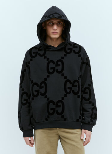 Gucci GG Flocked Print Hooded Sweatshirt Black guc0155048