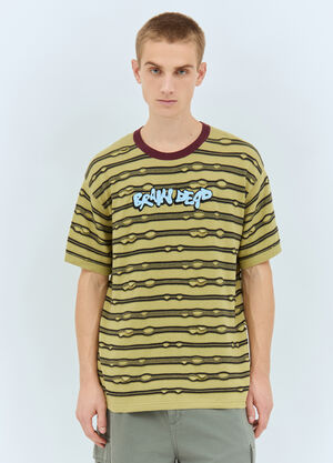 Brain Dead Embroidered Puckered Striped T-Shirt Green bra0158003