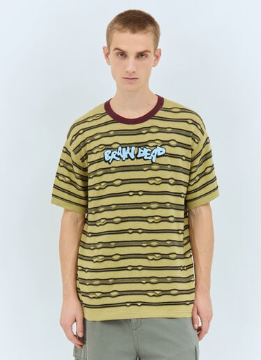 Brain Dead Embroidered Puckered Striped T-Shirt Green bra0158003