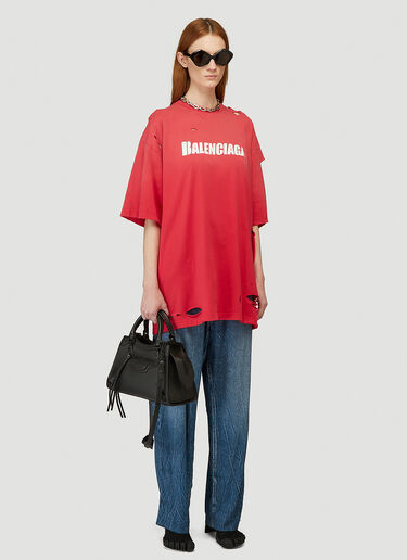 Distressed Logo Motif T-Shirt Balenciaga Distressed Logo Motif T-Shirt Pink bal0244074