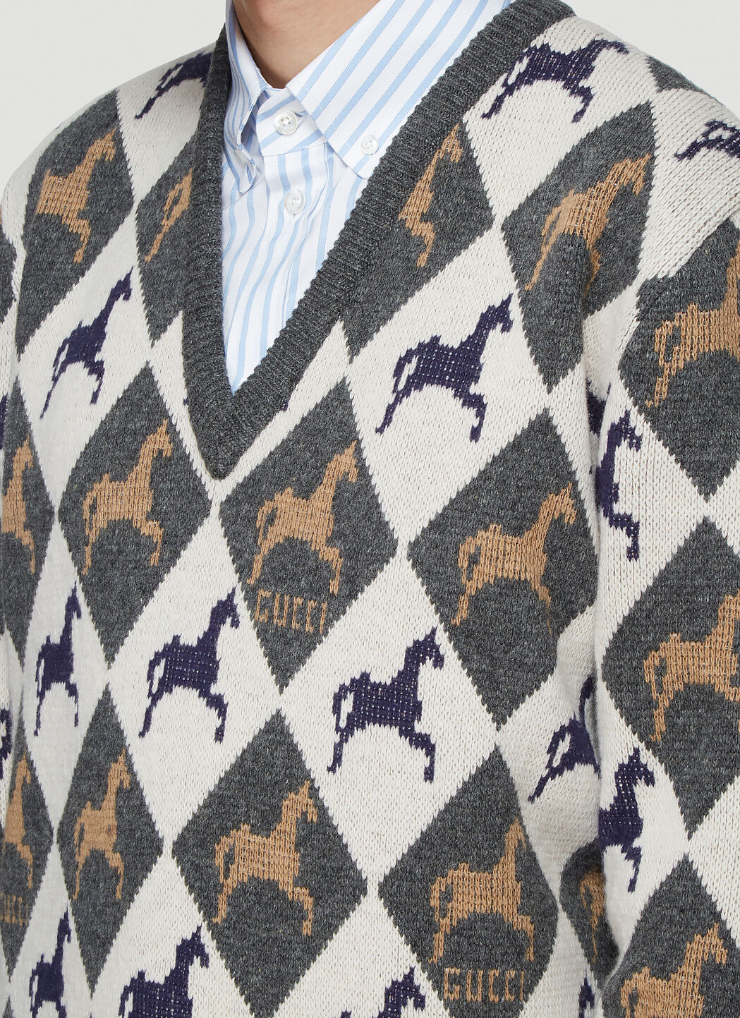 Gucci Horse Intarsia Knit Sweater in Grey LN CC