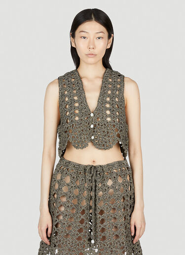 GANNI Crochet V- Neck Top Brown gan0253094