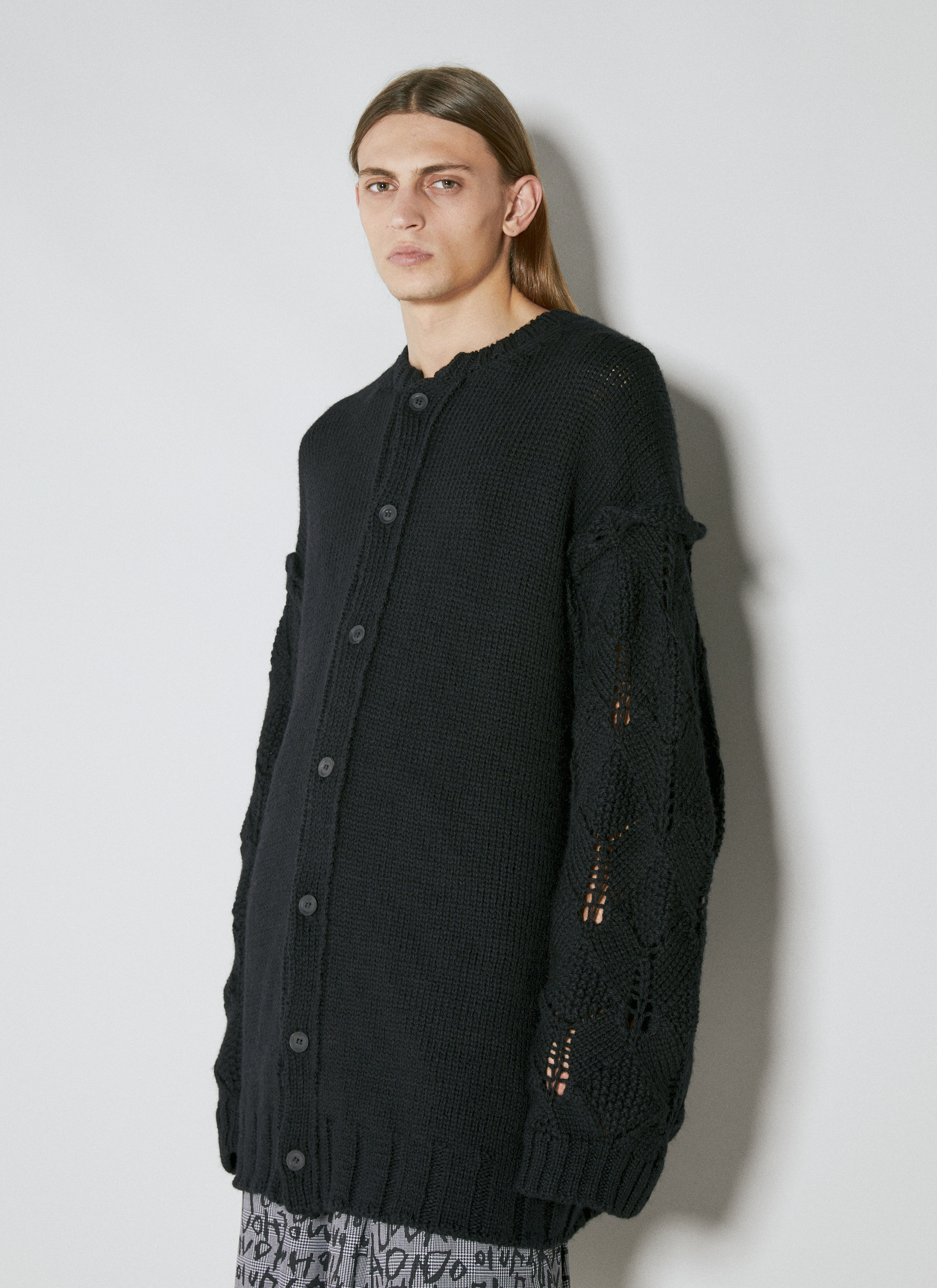 Yohji Yamamoto Designed Sleeve Wool Cardigan in Black LN CC