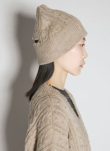 MM6 Maison Margiela Cable-Knit Beanie Hat Beige mmm0254026