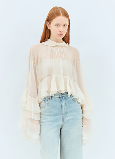 Chloé High-Low Ruffle Top Cream chl0258004