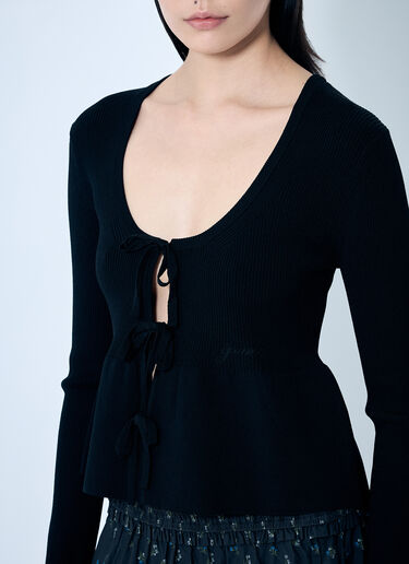GANNI Rib Knit Tie-String Cardigan Black gan0259070