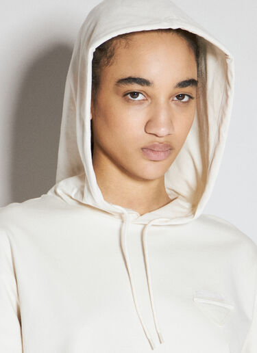 Prada Logo Patch Hooded Sweatshirt Cream pra0256004