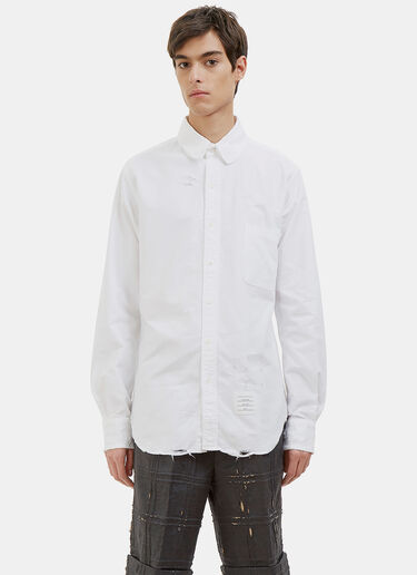 Thom Browne Phase 3 Distressed Rounded Collar Oxford Shirt White thb0126009