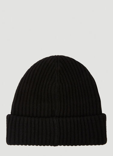 GANNI Logo Patch Ribbed Beanie Hat Black gan0250048