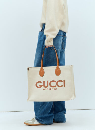 Gucci Large Logo Print Canvas Tote Bag Beige guc0255167
