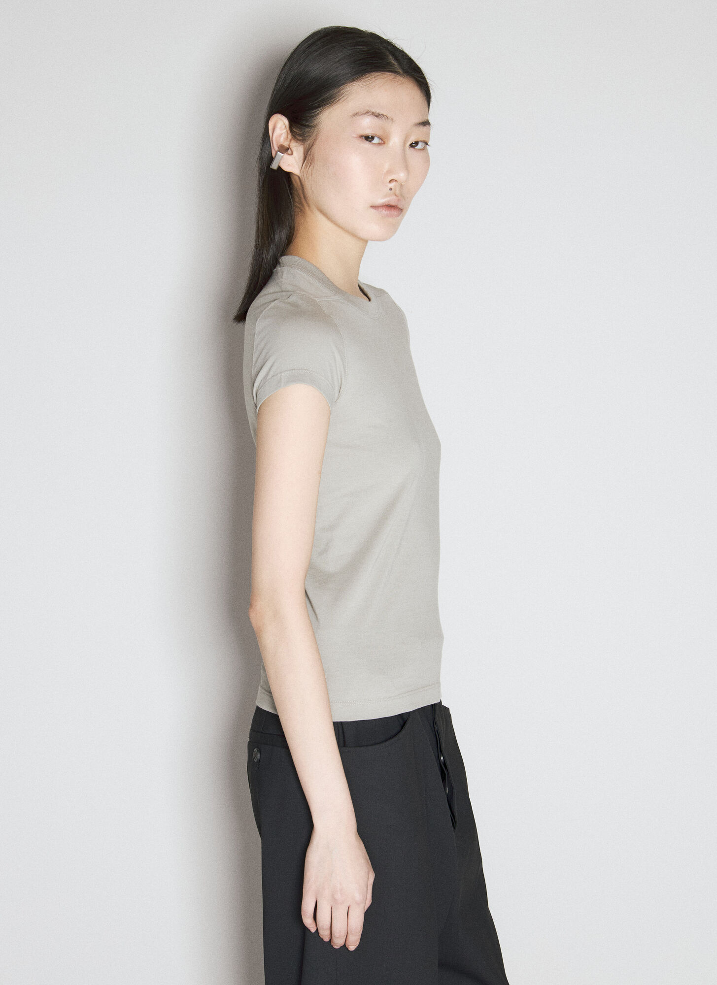 Shop Rick Owens Cropped Level T-shirt In Grey