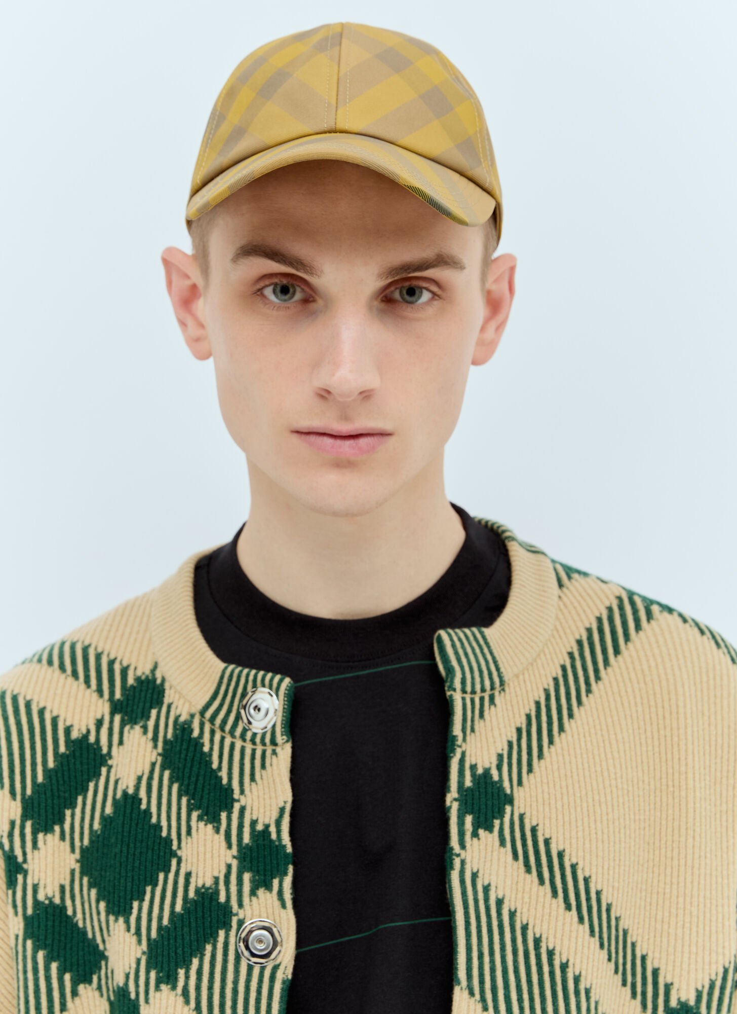 Shop Burberry Check Baseball Cap In Yellow