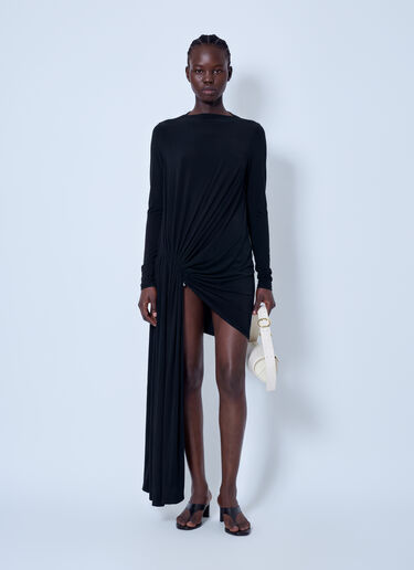 LN-CC® - Sportmax: Asymmetrical Drape Dress - Black Sportmax Asymmetrical Drape Dress Black spx0266033